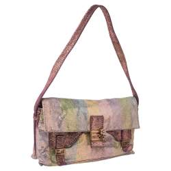 Pre Owned Fendi Multicolor Shimmer Pequin Suede Sweety Sweet Flap Baguette Bag