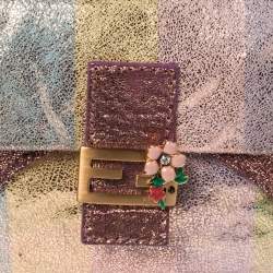 Pre Owned Fendi Multicolor Shimmer Pequin Suede Sweety Sweet Flap Baguette Bag