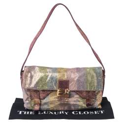 Pre Owned Fendi Multicolor Shimmer Pequin Suede Sweety Sweet Flap Baguette Bag