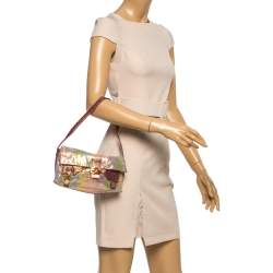 Pre Owned Fendi Multicolor Shimmer Pequin Suede Sweety Sweet Flap Baguette Bag