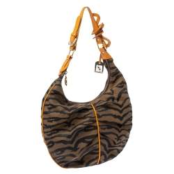 Pre Owned Fendi Tobacco/Tan Striped Tiger Canvas and Leather Hobo