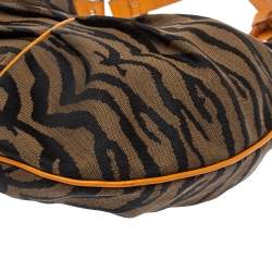 Pre Owned Fendi Tobacco/Tan Striped Tiger Canvas and Leather Hobo