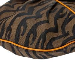 Pre Owned Fendi Tobacco/Tan Striped Tiger Canvas and Leather Hobo
