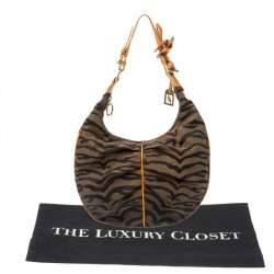 Pre Owned Fendi Tobacco/Tan Striped Tiger Canvas and Leather Hobo