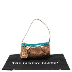 Pre Owned Fendi Metallic Bronze/Blue Coated Canvas and Patent Leather Pochette