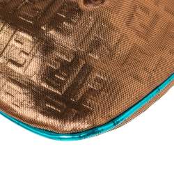 Pre Owned Fendi Metallic Bronze/Blue Coated Canvas and Patent Leather Pochette