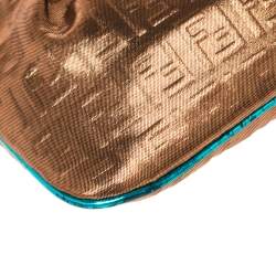 Pre Owned Fendi Metallic Bronze/Blue Coated Canvas and Patent Leather Pochette