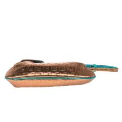 Pre Owned Fendi Metallic Bronze/Blue Coated Canvas and Patent Leather Pochette