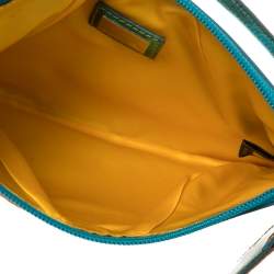 Pre Owned Fendi Metallic Bronze/Blue Coated Canvas and Patent Leather Pochette
