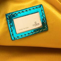 Pre Owned Fendi Metallic Bronze/Blue Coated Canvas and Patent Leather Pochette