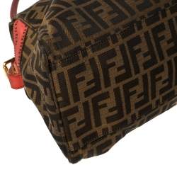 Fendi Brown/Red Zucca Canvas and Nubuck Medium Studded De Jour Bag