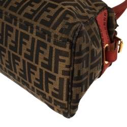 Fendi Brown/Red Zucca Canvas and Nubuck Medium Studded De Jour Bag