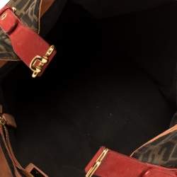 Fendi Brown/Red Zucca Canvas and Nubuck Medium Studded De Jour Bag