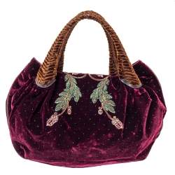 Pre Owned Fendi Multicolor Embroidered Squirrel Velvet Spy Bag