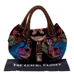 Pre Owned Fendi Multicolor Embroidered Squirrel Velvet Spy Bag