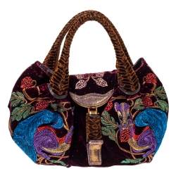 Pre Owned Fendi Multicolor Embroidered Squirrel Velvet Spy Bag