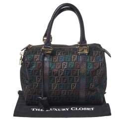 Pre Owned Fendi Multicolor Zucchino Canvas and Leather Small Forever Bauletto Boston Bag