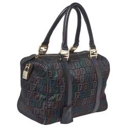 Pre Owned Fendi Multicolor Zucchino Canvas and Leather Small Forever Bauletto Boston Bag