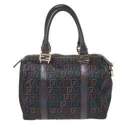 Pre Owned Fendi Multicolor Zucchino Canvas and Leather Small Forever Bauletto Boston Bag