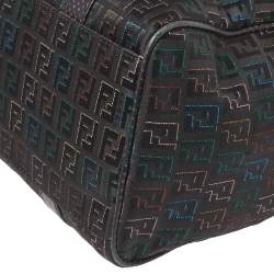 Pre Owned Fendi Multicolor Zucchino Canvas and Leather Small Forever Bauletto Boston Bag