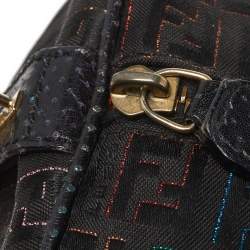 Pre Owned Fendi Multicolor Zucchino Canvas and Leather Small Forever Bauletto Boston Bag