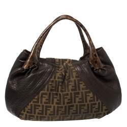 Pre Owned Fendi Tobacco Zucca Canvas and Leather Spy Bag