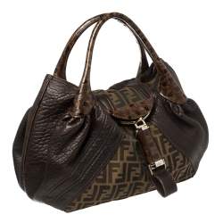 Pre Owned Fendi Tobacco Zucca Canvas and Leather Spy Bag