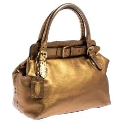 Pre Owned Fendi Gold Selleria Leather Villa Borghese Tote