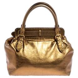Pre Owned Fendi Gold Selleria Leather Villa Borghese Tote