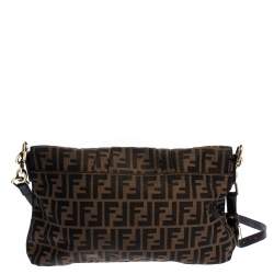 Pre Owned Fendi Tobacco Zucca Canvas Mia Flap Shoulder Bag