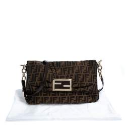 Pre Owned Fendi Tobacco Zucca Canvas Mia Flap Shoulder Bag