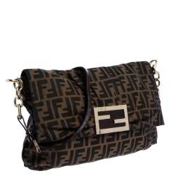 Pre Owned Fendi Tobacco Zucca Canvas Mia Flap Shoulder Bag