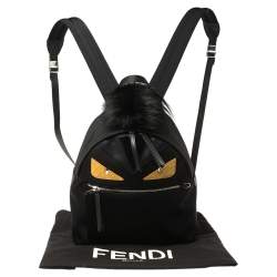 مملوكة مسبقًا Fendi Black Nylon, Leather and Fur Monster Eyes Backpack