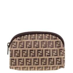 Pre Owned  Fendi Beige/Brown Zucchino Canvas Pouch