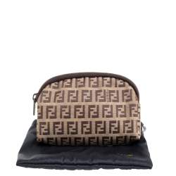 Pre Owned  Fendi Beige/Brown Zucchino Canvas Pouch