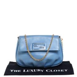 Pre Owned Fendi Blue Leather Fendista Chain Shoulder Bag