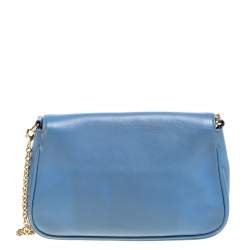 Pre Owned Fendi Blue Leather Fendista Chain Shoulder Bag