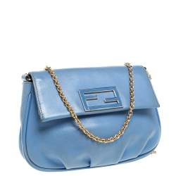 Pre Owned Fendi Blue Leather Fendista Chain Shoulder Bag