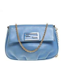 Pre Owned Fendi Blue Leather Fendista Chain Shoulder Bag