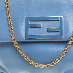Pre Owned Fendi Blue Leather Fendista Chain Shoulder Bag
