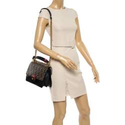 Pre Owned Fendi Black/Brown Zucca Embossed Leather Kan I Top Handle Bag