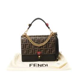Pre Owned Fendi Black/Brown Zucca Embossed Leather Kan I Top Handle Bag