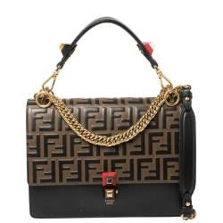Fendi Black/Brown Zucca Embossed Leather Kan I Top Handle Bag 