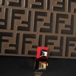 Pre Owned Fendi Black/Brown Zucca Embossed Leather Kan I Top Handle Bag