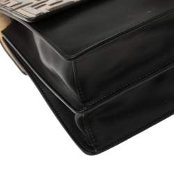 Pre Owned Fendi Black/Brown Zucca Embossed Leather Kan I Top Handle Bag