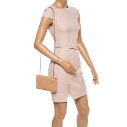 Pre Owned Fendi Beige Embossed Patent Leather Flap Chain Clutch