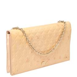 Pre Owned Fendi Beige Embossed Patent Leather Flap Chain Clutch