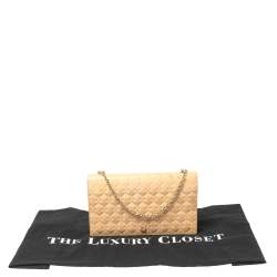 Pre Owned Fendi Beige Embossed Patent Leather Flap Chain Clutch