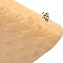 Pre Owned Fendi Beige Embossed Patent Leather Flap Chain Clutch