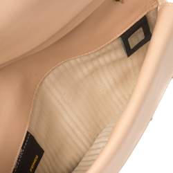Pre Owned Fendi Beige Embossed Patent Leather Flap Chain Clutch